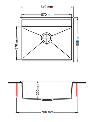 Гранітна мийка Quadro 61x51